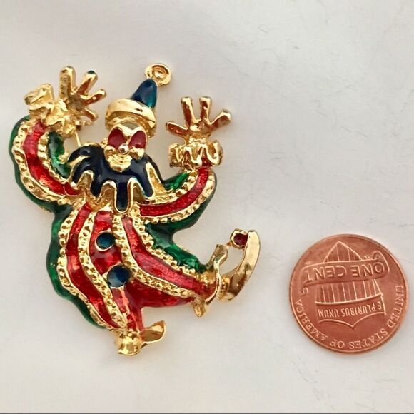 Vintage Clown Enamel Brooch Red Gold 1035 - Picture 3 of 4
